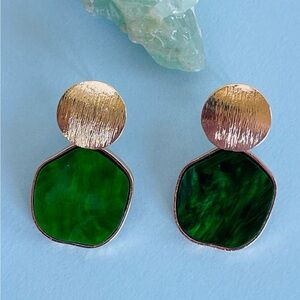 COPY - Green imitation malachite earrings, Statement gold earrings, Gift earrin…